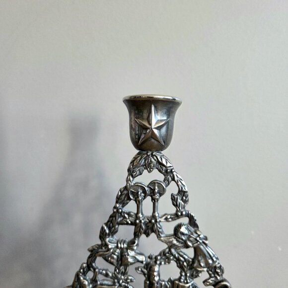 Vintage Elegance silver plated Christmas tree candleholder. Holiday decor. - Picture 3 of 7